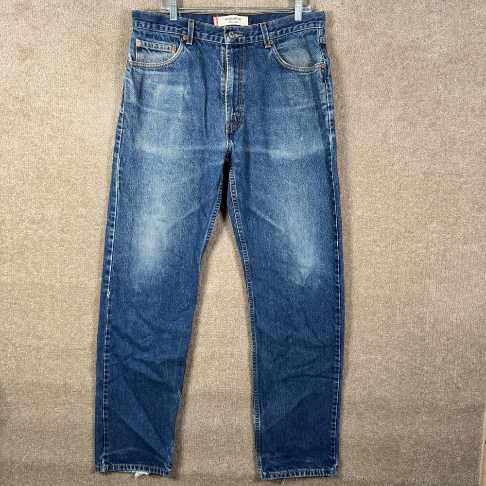 Levi's 505 Regular Fit Jeans Mens 36x34 Blue Denim Straight Leg Faded Distressed